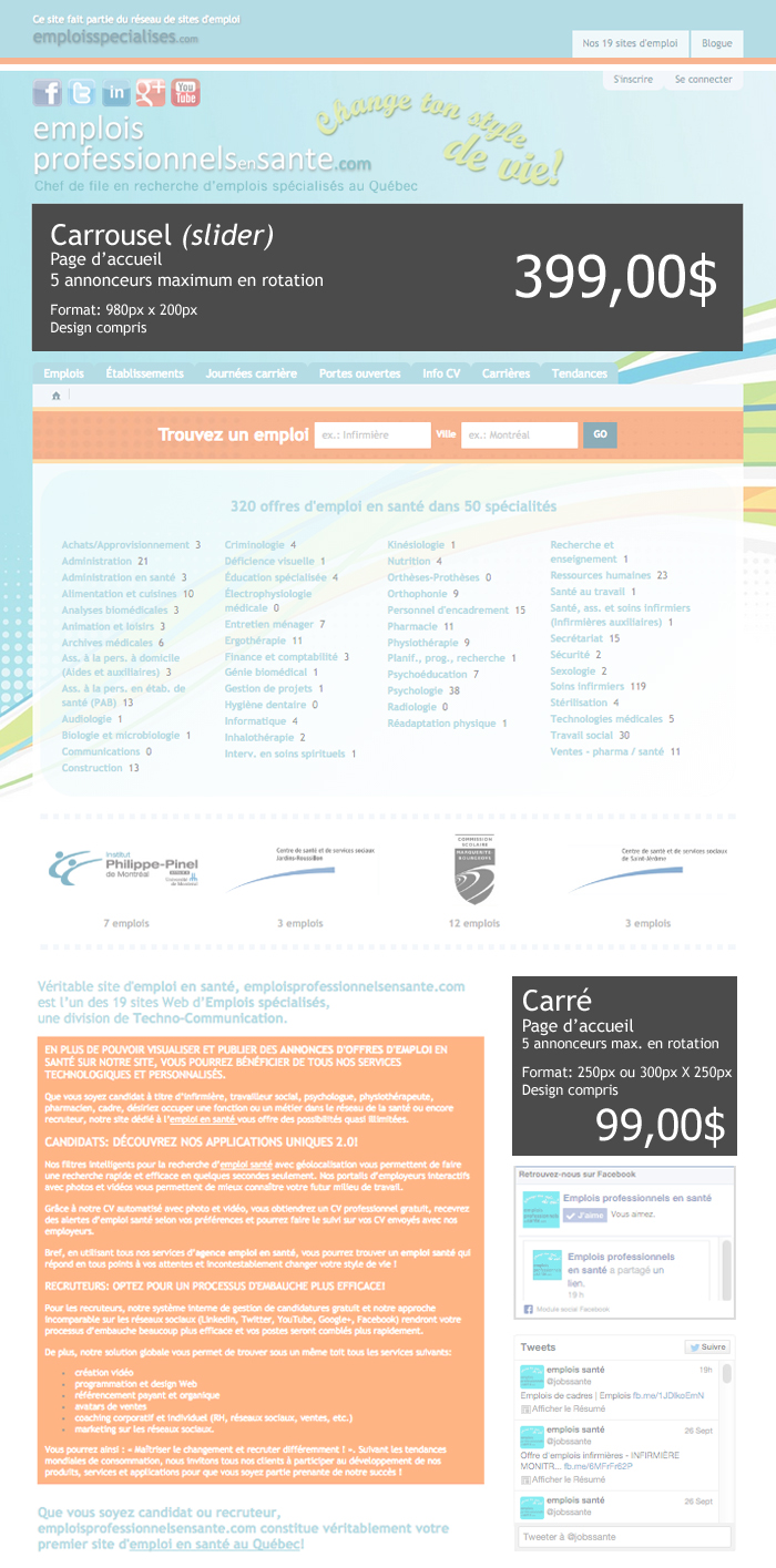 Tarifs publicitaires Page d'accueil sur emploisprofessionnelsensante.com