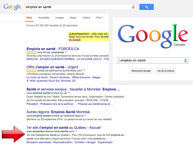 Google Adwords - emploisprofessionnelsensante.com