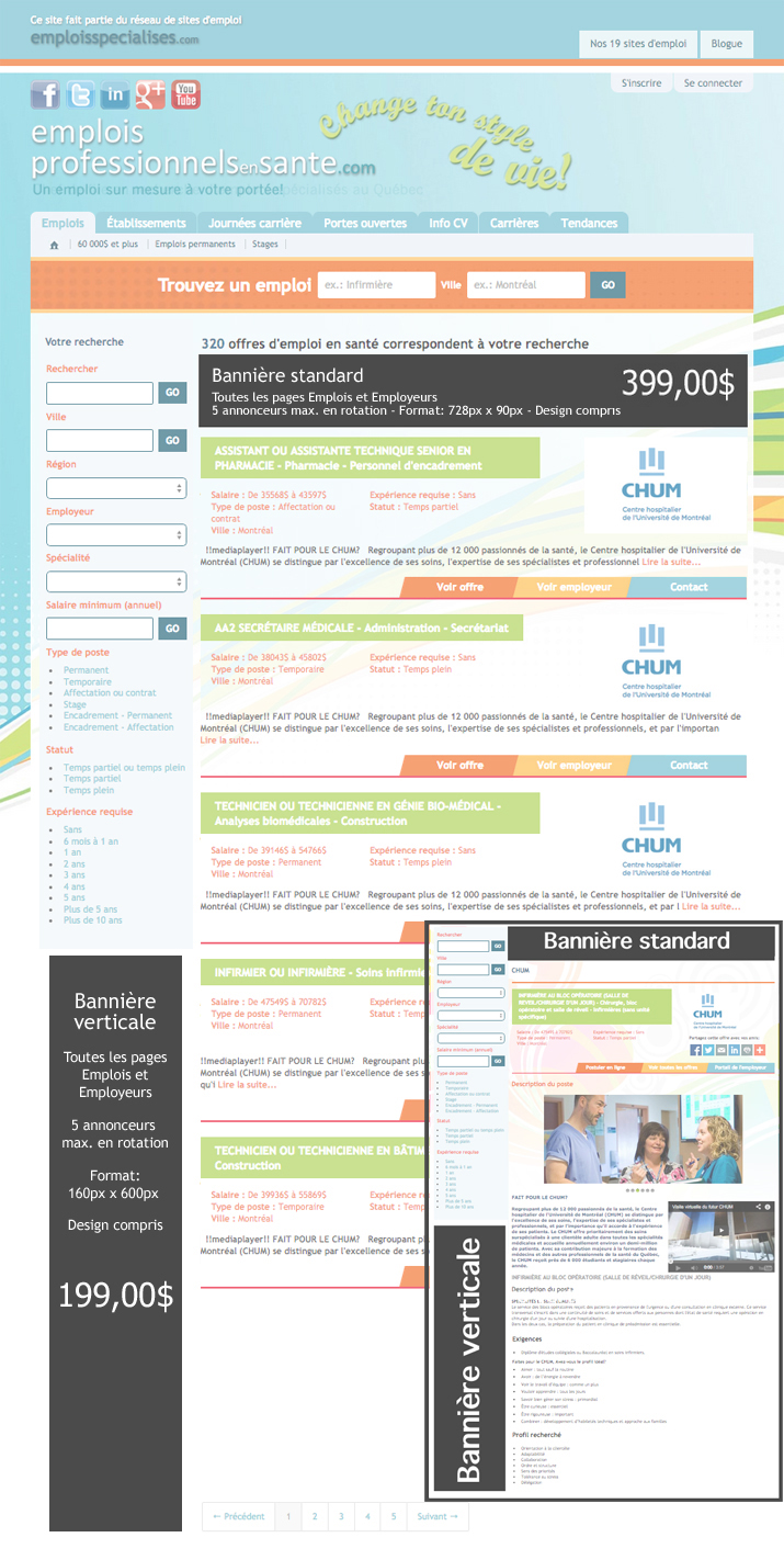 Tarifs publicitaires Pages Emplois et Employeurs - emploisprofessionnelsensante.com